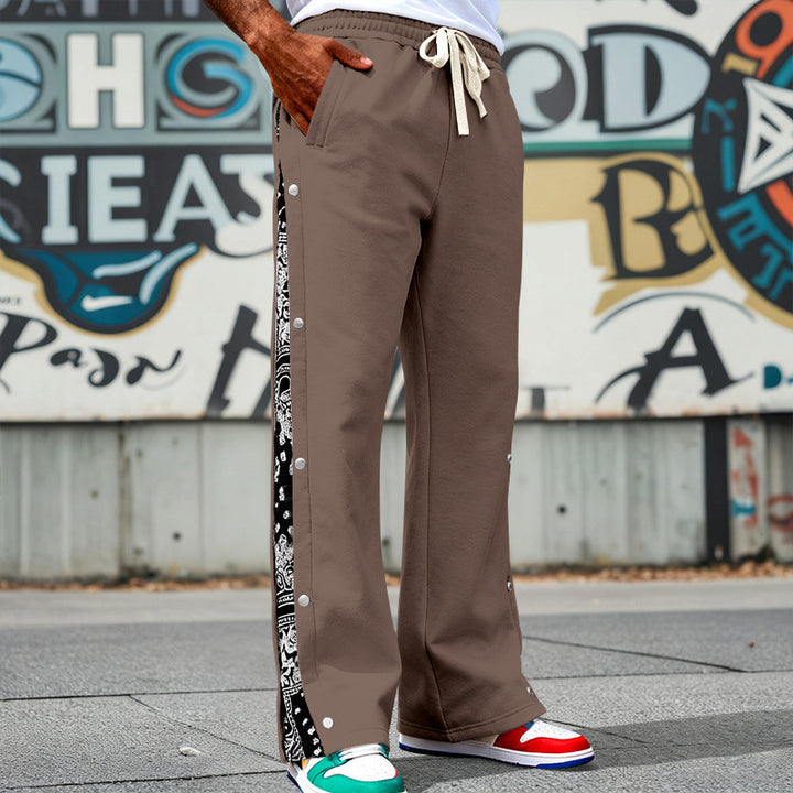 Herren Weite Snap-Trackhose mit Tunnelzug, seitlicher Bandana-Blende und Druckknopfleiste – Sorevano