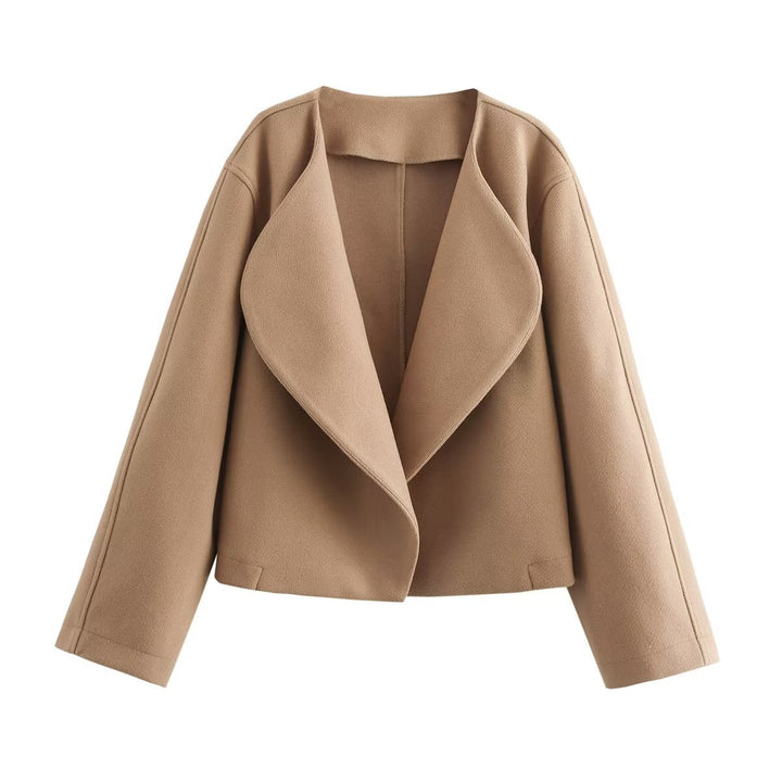 Damen kurzer Wasserfall-Blazer mit übergroßem Schalkragen und schmeichelnder Cropped-Silhouette – Célinea