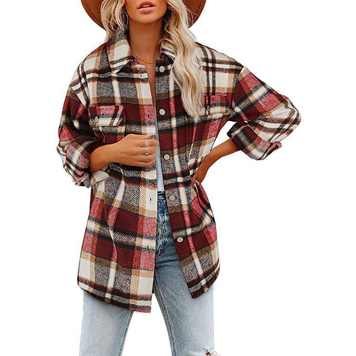 Damen Oversize-Karo-Hemdjacke mit Brusttaschen und weichem Flanell Echoarchiv
