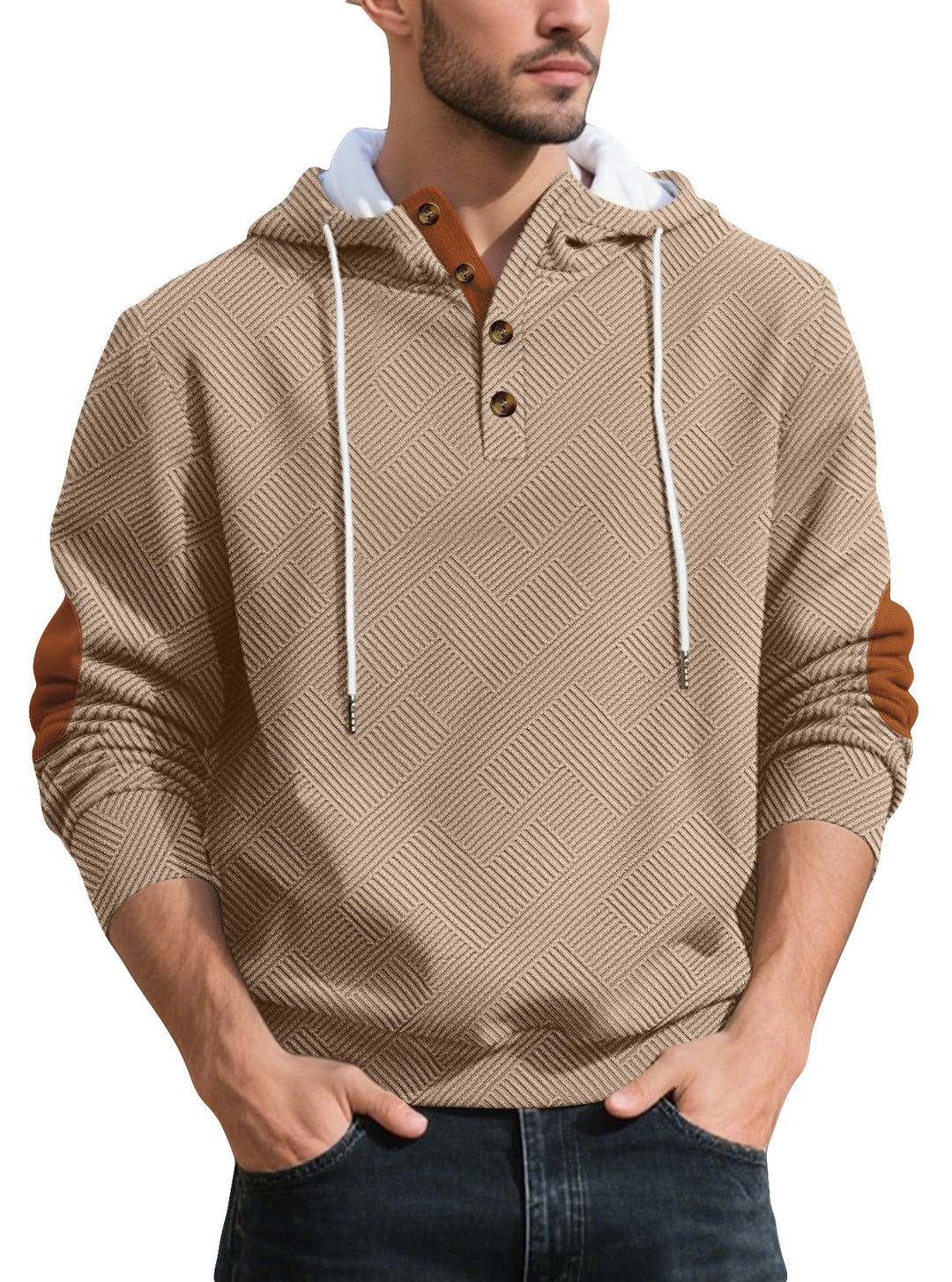 Herren modischer Kapuzenpullover mit strukturiertem Material und modischen Akzenten Echoarchiv