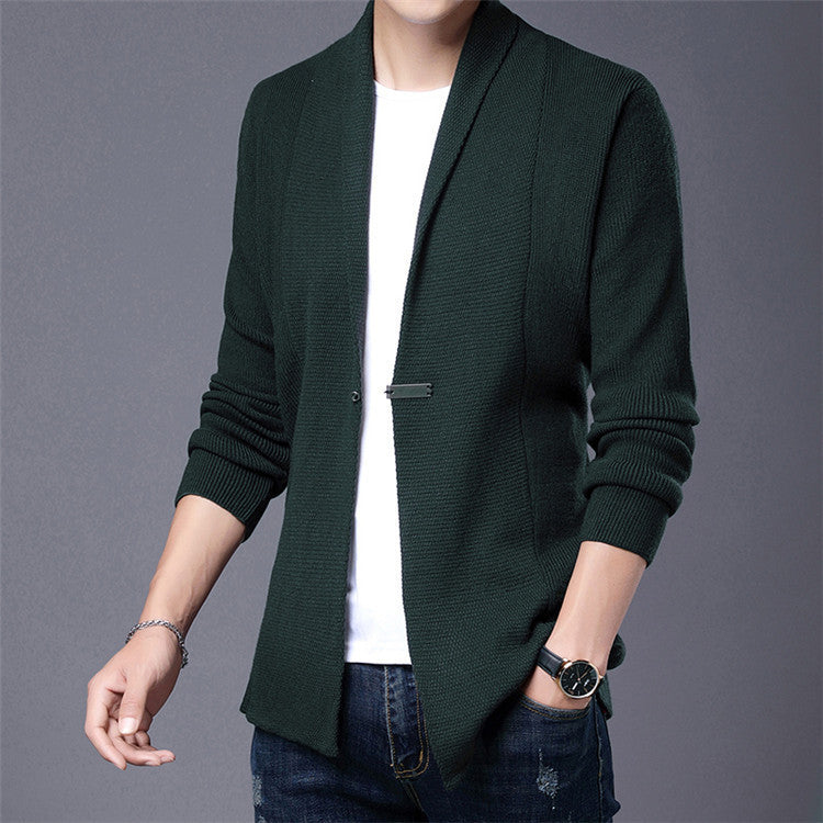 Herren Langarm Strickjacke mit modernem Schalkragen und asymmetrischem Saum Echoarchiv