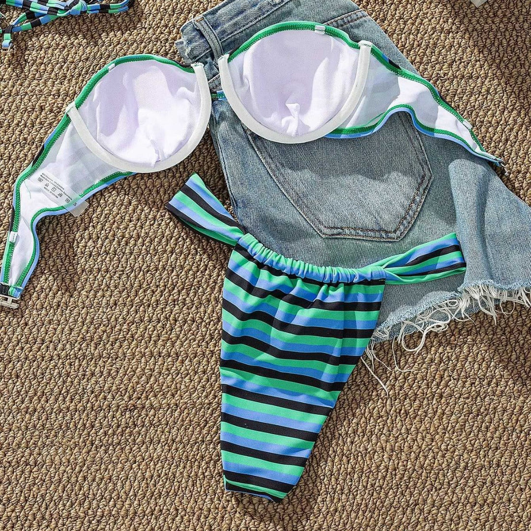 Damen Bikini-Oberteil mit verstellbaren Trägern und modernem Streifendesign Echo Archiv