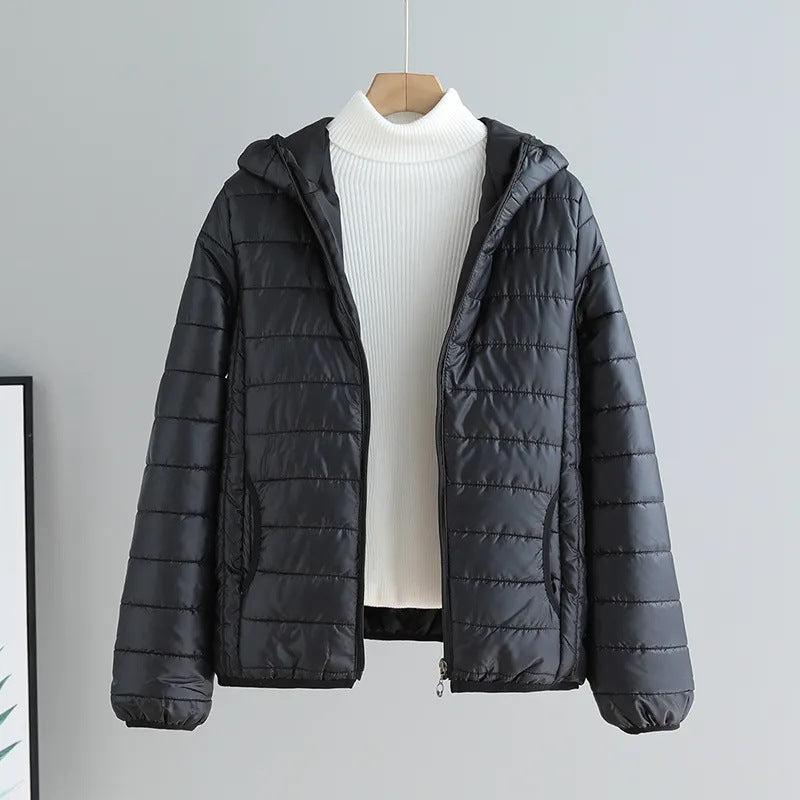 Damen gesteppte Übergangsjacke mit praktischen Taschen und Kapuze Echoarchiv