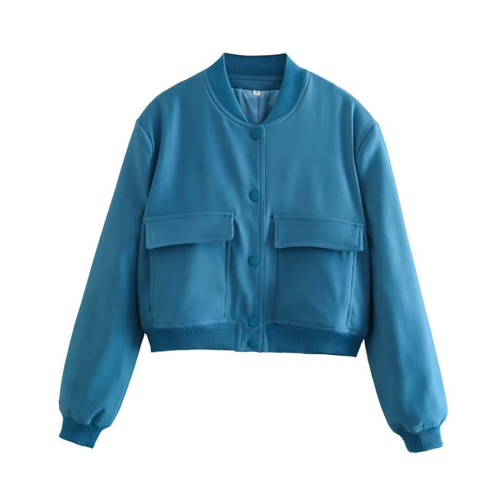Damen Kurzblouson im Utility‑Stil mit Klappentaschen und Rippbündchen – Célinea