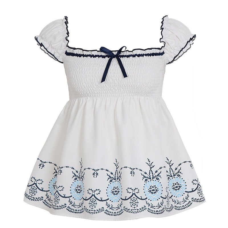 Damen Baumwollbluse mit floralem Stickdesign und schickem Rüschensaum Echo Archiv