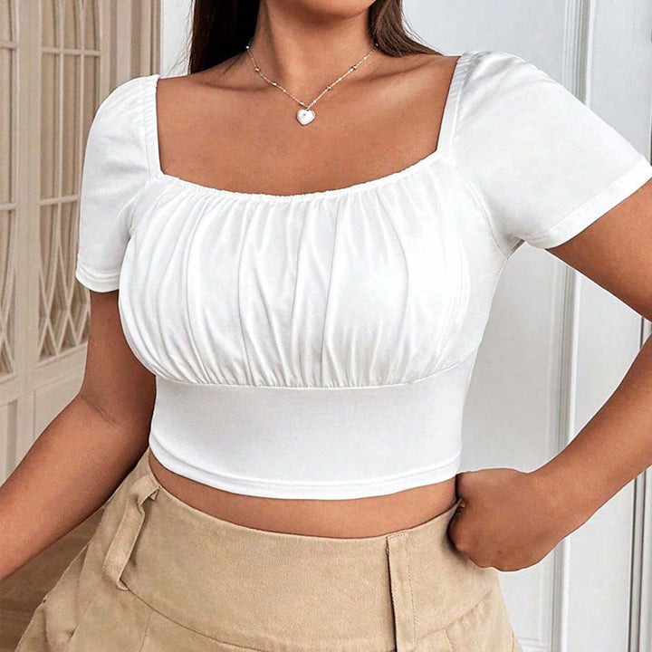 Damen Crop-Top mit gerafftem Design und nostalgischen Puffärmeln Echo Archiv