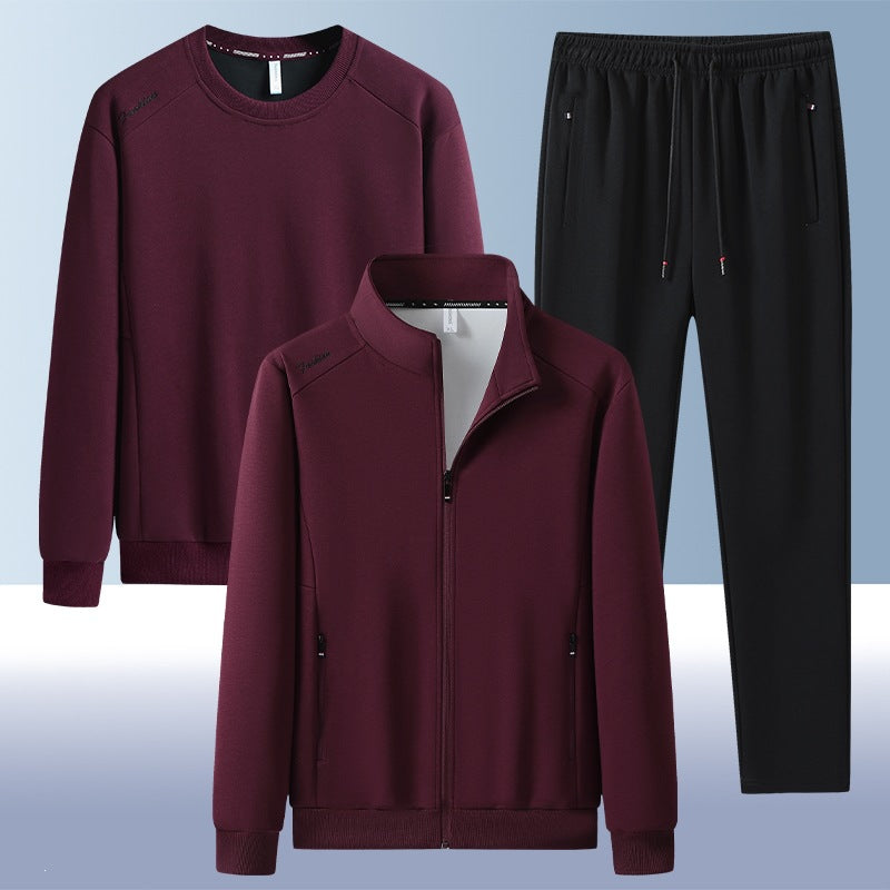[Herren] Zweiteiliges Trainingsset mit Stehkragen-Zipjacke, Rundhals‑Sweatshirt und konisch geschnittener Jogginghose aus atmungsaktivem Fleece Echoarchiv