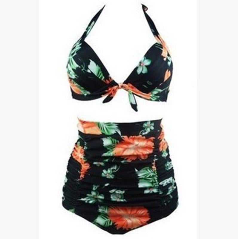 Damen Hoch tailliertes Bikini-Set mit floralem Design und Raffungen Echo Archiv