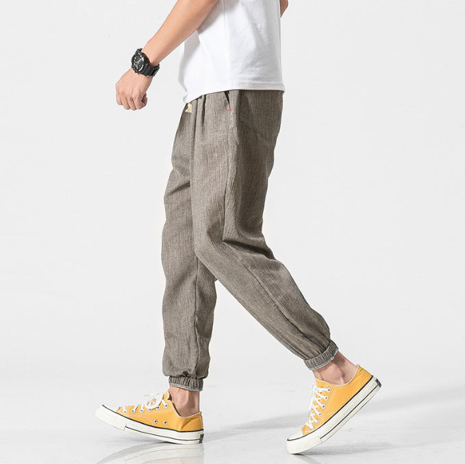 Herren nan lässige Leinen-Joggerhose mit Tunnelzug, strukturierter Oberfläche und elastischen Bündchen Echo Archiv