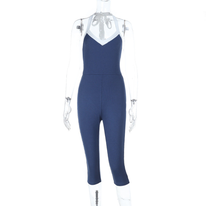 Damen eleganter, figurbetonter Jumpsuit mit V-Ausschnitt und raffinierter Schnürung Echo Archiv