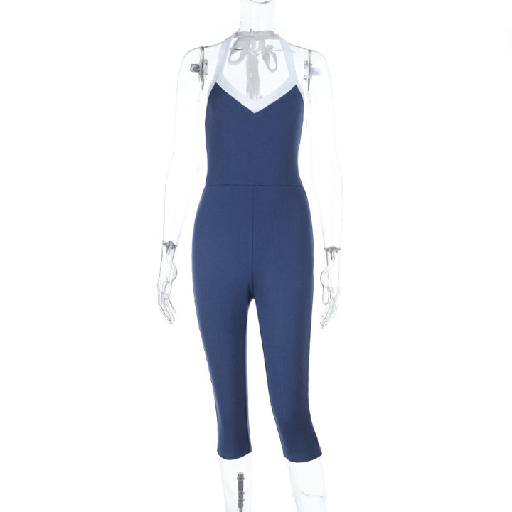 Damen eleganter, figurbetonter Jumpsuit mit V-Ausschnitt und raffinierter Schnürung Echo Archiv