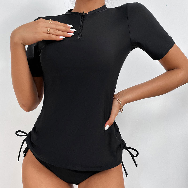 Damen Surf-Bikini-Oberteil mit kurzem Arm und hohem Kragen Echo Archiv
