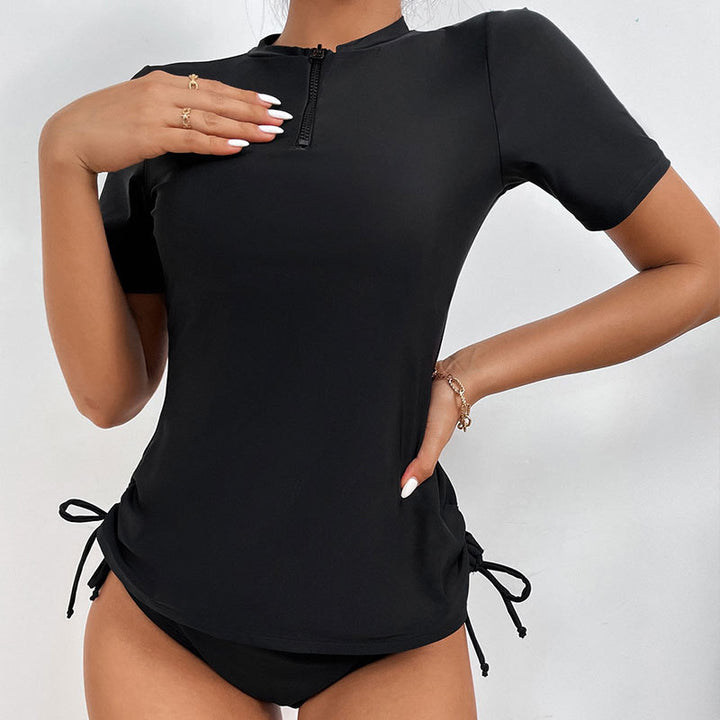 Damen Surf-Bikini-Oberteil mit kurzem Arm und hohem Kragen Echo Archiv