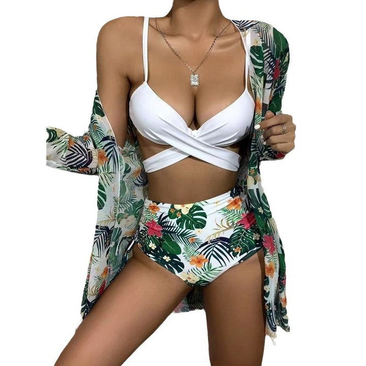 Damen Bikini-Set mit hochgeschnittenem Slip und floralem Kimono Echo Archiv