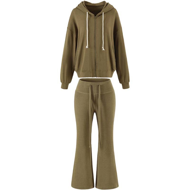 Damen Zweiteiliges Lounge-Set mit Zip-Hoodie und ausgestellten Jogginghosen Echoarchiv