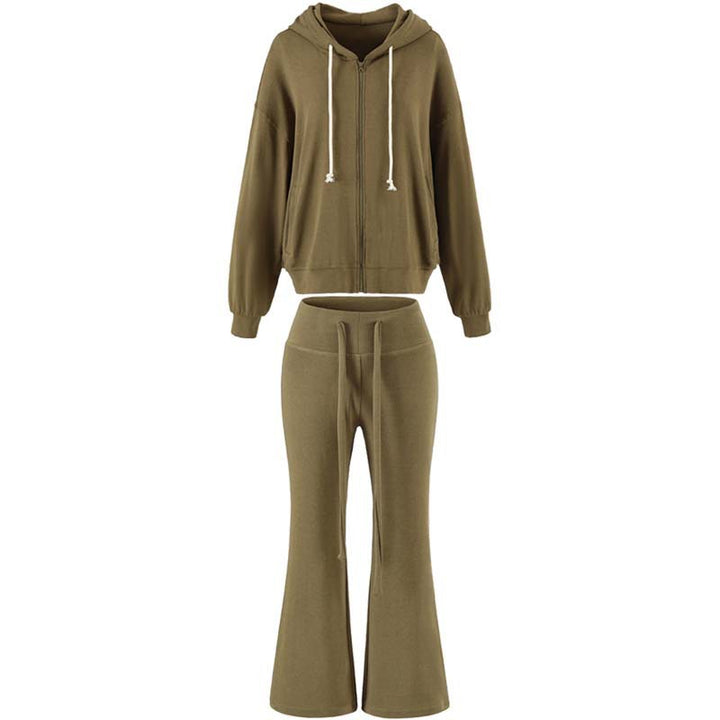 Damen Zweiteiliges Lounge-Set mit Zip-Hoodie und ausgestellten Jogginghosen Echoarchiv