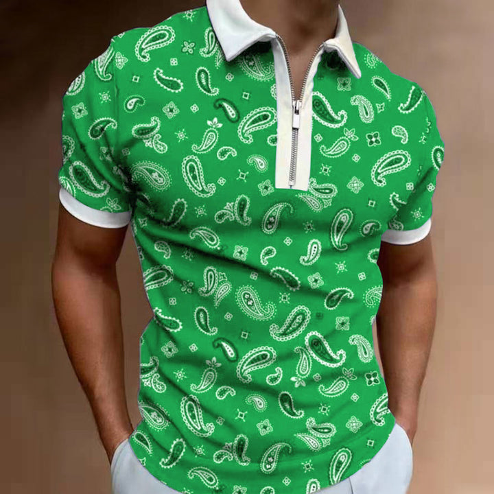 Herren Poloshirt mit modischem Paisley-Muster und Reißverschluss Echoarchiv