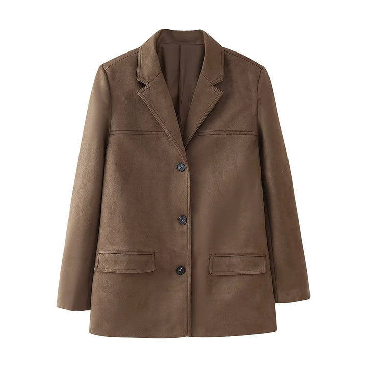 Damen nan kastiger Veloursblazer mit Reverskragen und aufgesetzten Pattentaschen Echo Archiv