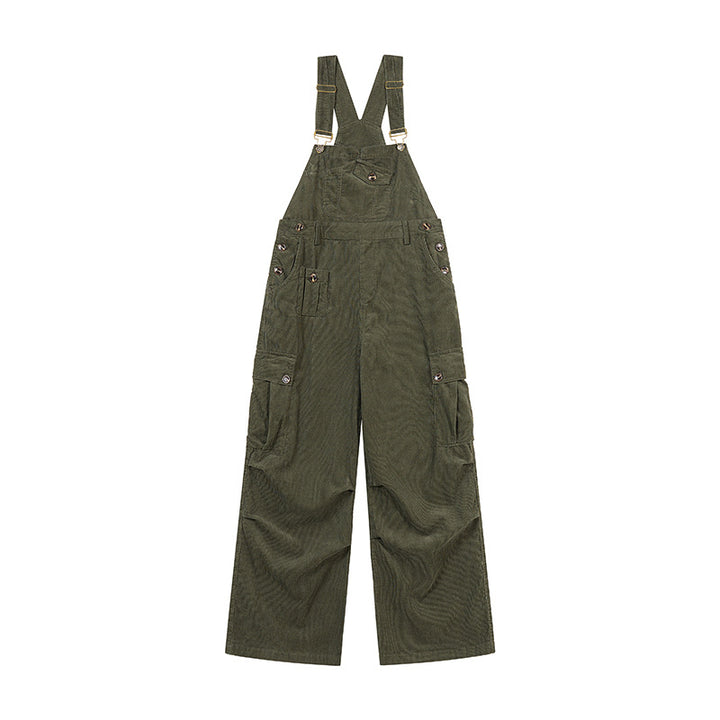 Damen Lässige Cord-Latzhose mit weitem Bein, Cargo-Taschen und verstellbaren Trägern Echoarchiv