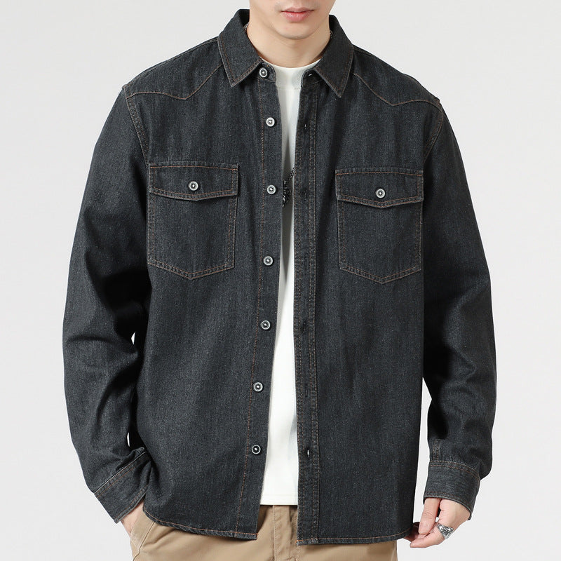 Herren Lockeres Denim-Overshirt mit aufgesetzten Brusttaschen und durchgehender Knopfleiste Echo Archiv