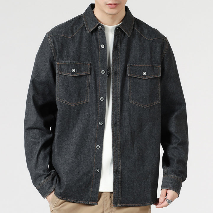 Herren Lockeres Denim-Overshirt mit aufgesetzten Brusttaschen und durchgehender Knopfleiste Echo Archiv