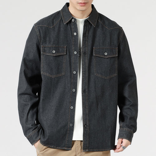 Herren Lockeres Denim-Overshirt mit aufgesetzten Brusttaschen und durchgehender Knopfleiste Echo Archiv