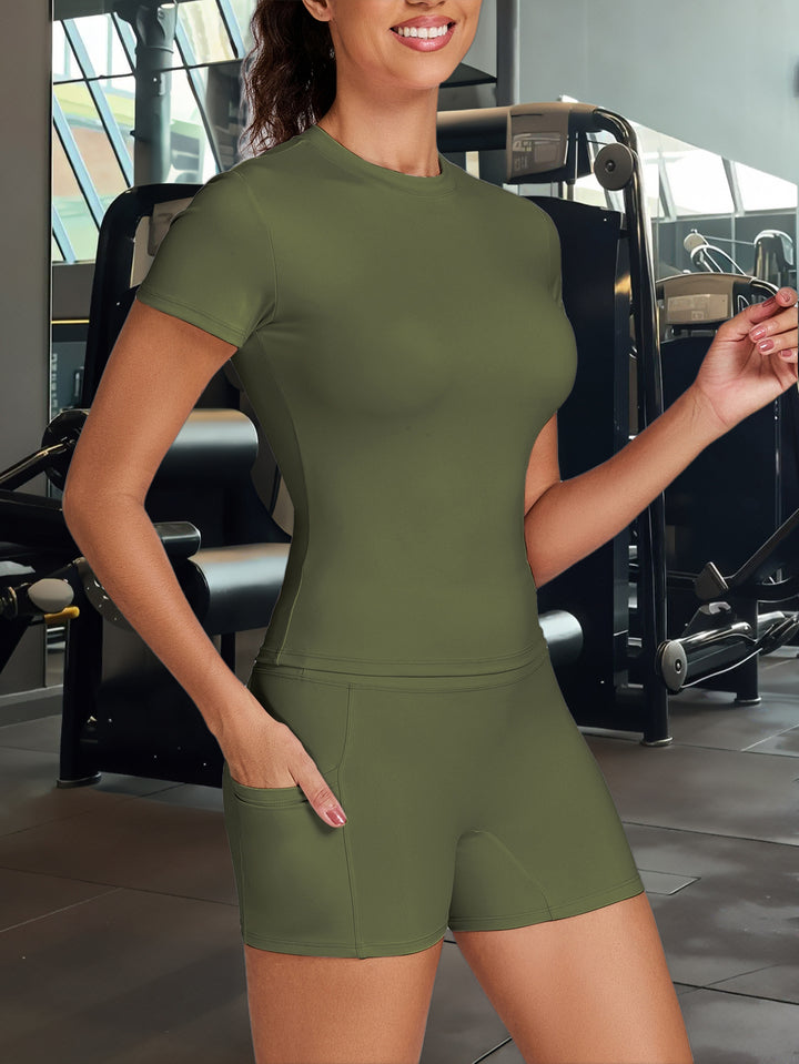 Damen Funktionale Sport-Shorts mit seitlichen Taschen und hohem Bund Echo Archiv
