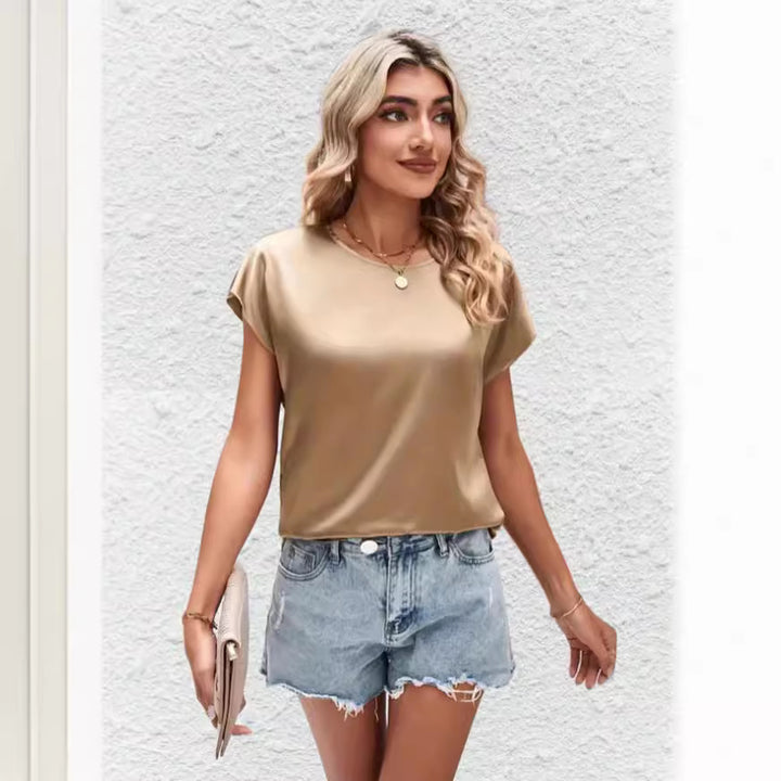 Damen Elegantes Satinoberteil mit lässigem Schnitt und kurzen Ärmeln Echo Archiv