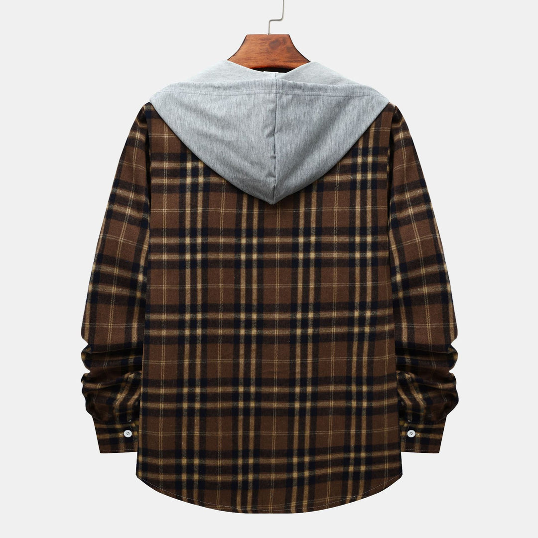Herren Karo-Hemdjacke mit integrierter Kapuze und lässigem Design Echoarchiv