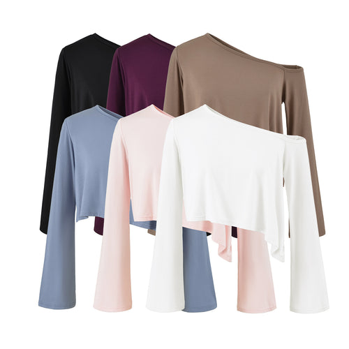 Damen Einschulter-Kurztop mit asymmetrischem Saum und Trompetenärmeln Echoarchiv