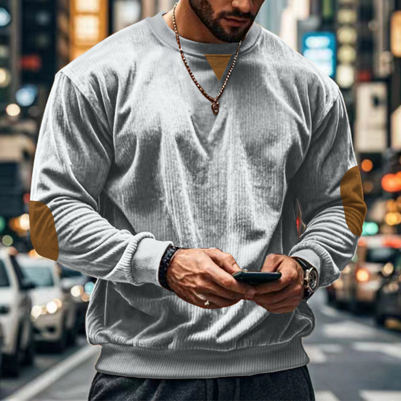 Herren gemütlicher Rundhals Pullover mit Ellbogenpatches Echoarchiv