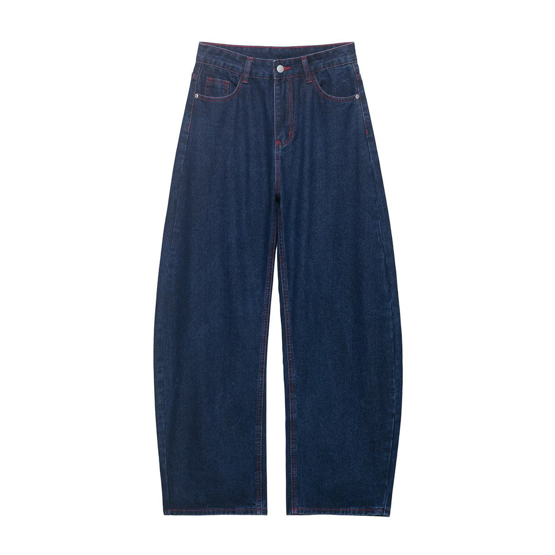 Damen Weite High‑Waist-Jeans mit mittlerer Leibhöhe, geradem Bein und kontrastfarbigen Ziernähten Echo Archiv