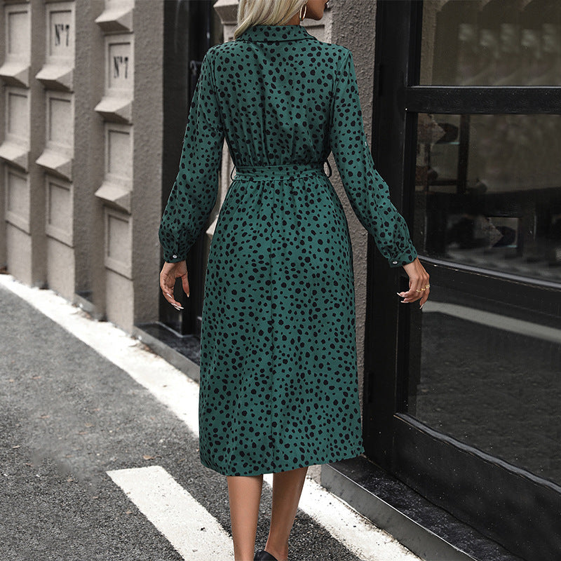 Damen Langärmliges Hemdblusenkleid mit Gürtel und Punkten Echo Archiv