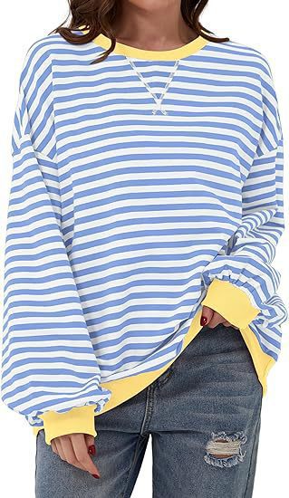 Damen Lässiges Oversize-Streifen-Sweatshirt mit Raglanärmeln und Kontrastbündchen – Mavelle