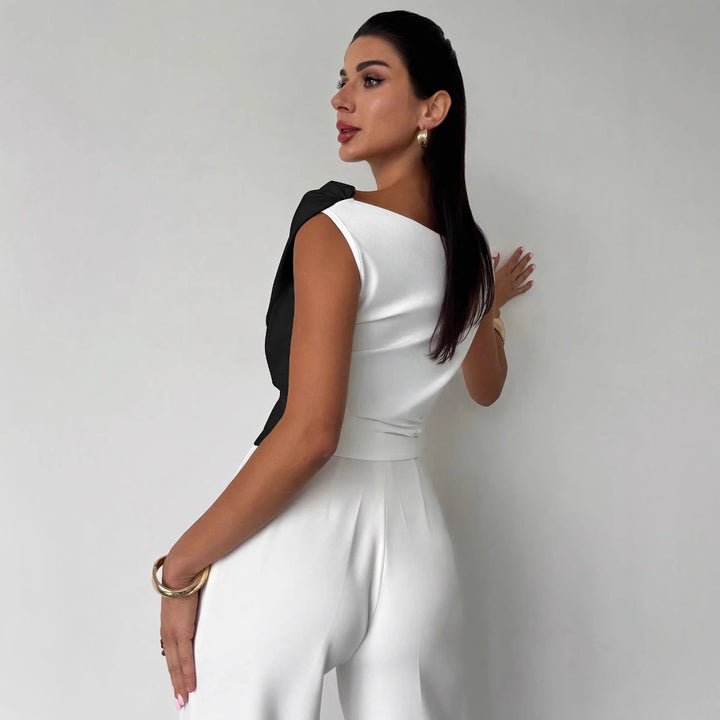 Damen nan elegantes asymmetrisches Drapiertop mit überkreuzter Vorderpartie und figurbetonter Taille Echo Archiv