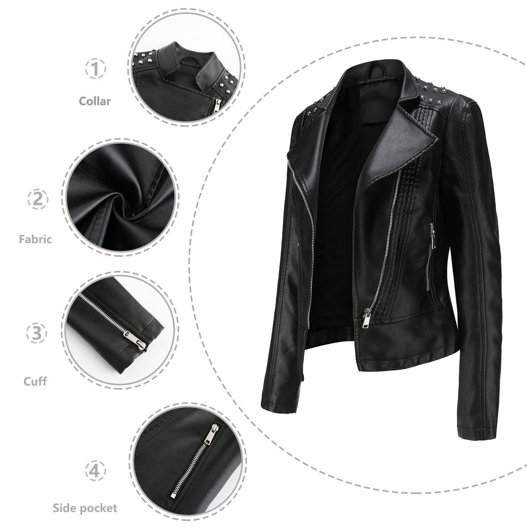 Damen nan Bikerjacke aus Kunstleder mit Nietenbesatz und asymmetrischem Reißverschluss Echo Archiv