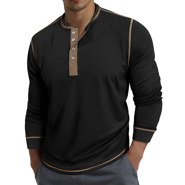 Herren Waffelstruktur Langarmshirt mit modischem Henley-Ausschnitt Echoarchiv