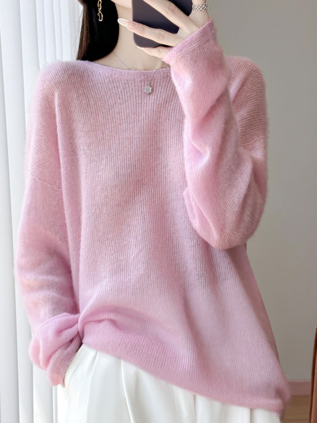 Damen Ultraleichter Mohair‑Look Oversize-Pullover mit U-Boot-Ausschnitt und überschnittener Schulter Echoarchiv