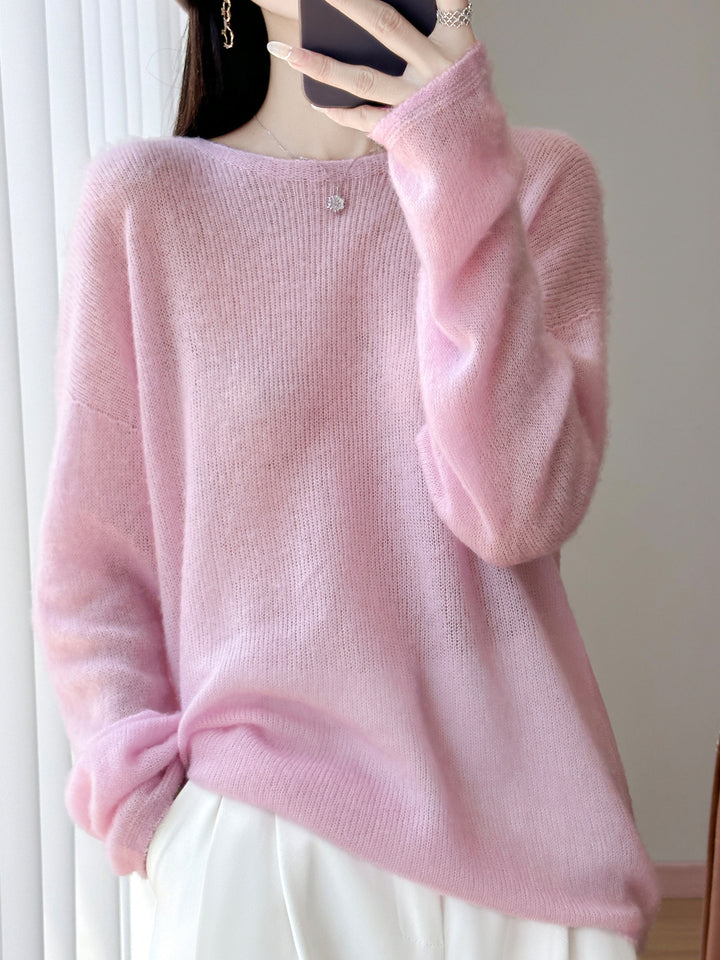 Damen Ultraleichter Mohair‑Look Oversize-Pullover mit U-Boot-Ausschnitt und überschnittener Schulter Echoarchiv