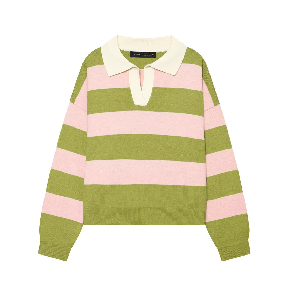 Damen Oversize Rugby-Pullover mit Polokragen und breiten Blockstreifen Echoarchiv
