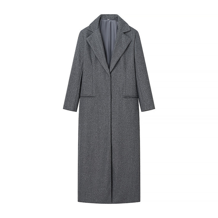 Damen Maxilanger Wollmix-Mantel mit integriertem Loop-Schal und cleanem Revers Echo Archiv