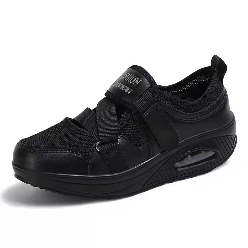 Damen Sportive Plateausneaker mit Luftkammer, Strick‑Mesh und Klettkreuzriemen – Névara