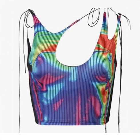 Damen sportliches Crop-Top mit asymmetrischem Design und feinen Schnürdetails Echo Archiv
