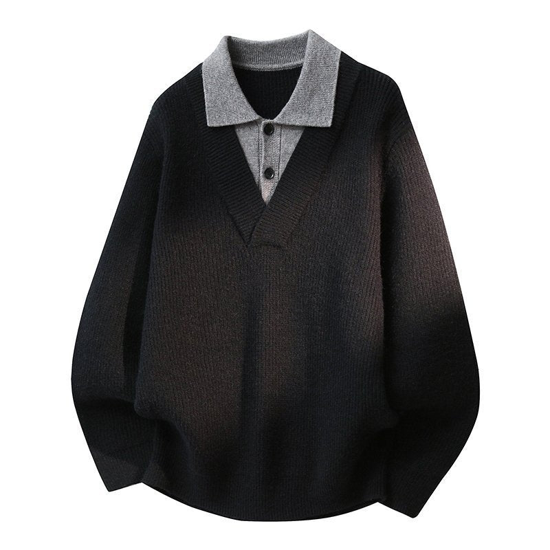 Damen Modischer Grobstrickpullover mit V-Ausschnitt und Kragen Echoarchiv
