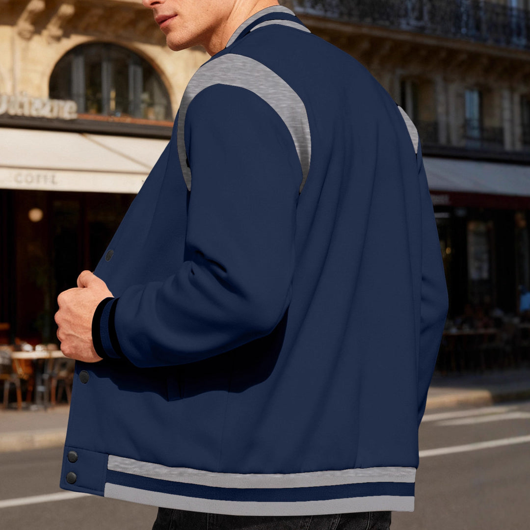 Herren lässige Collegejacke mit Druckknöpfen und elastischen Bündchen Echoarchiv