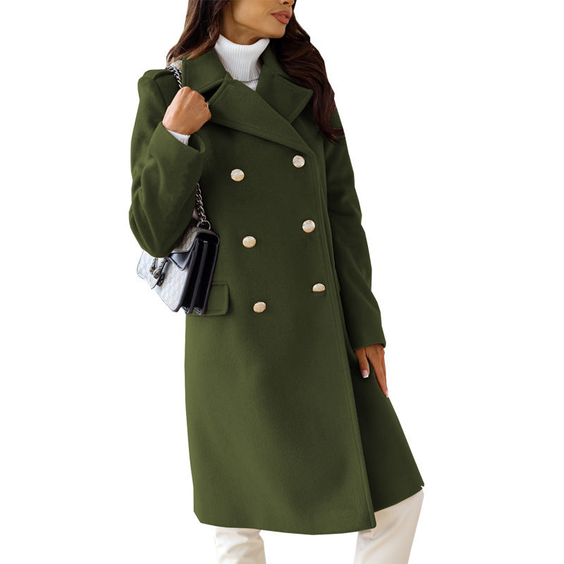 Damen nan taillierter Wollmix Longcoat mit doppelter Knopfleiste, Reverskragen und Pattentaschen Echo Archiv