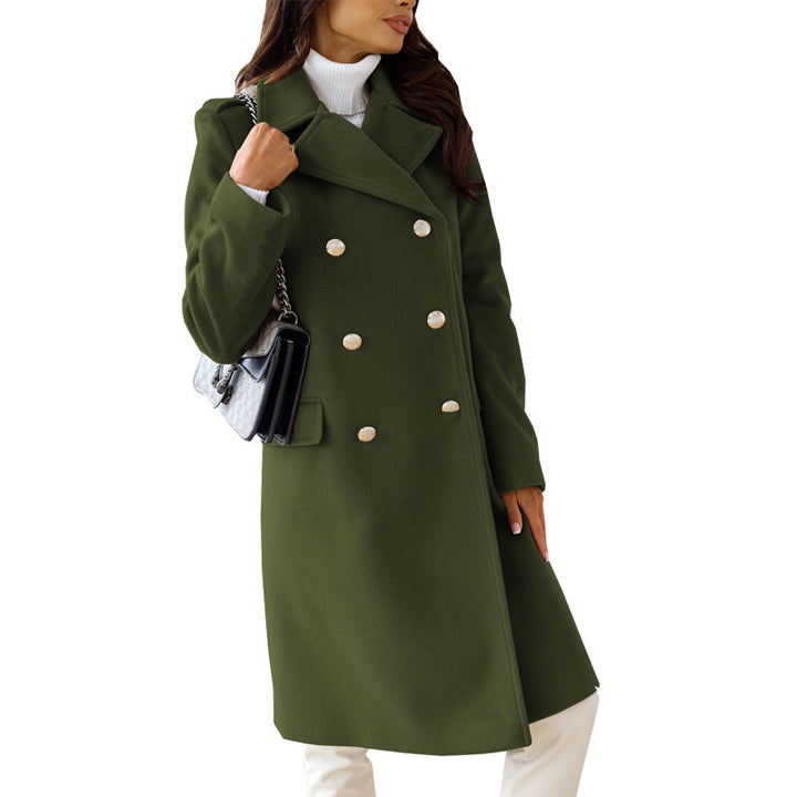 Damen nan taillierter Wollmix Longcoat mit doppelter Knopfleiste, Reverskragen und Pattentaschen Echo Archiv