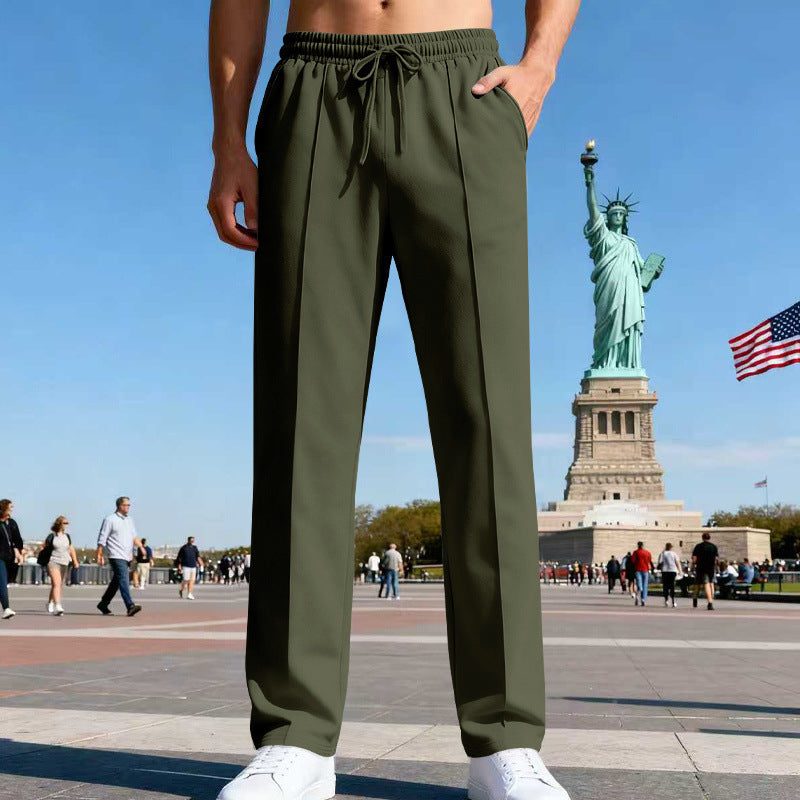 Herren Weite Travel-Loungehose mit Bügelfalte, elastischem Tunnelzug und seitlichen Eingrifftaschen – Sorevano