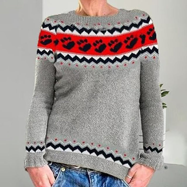 Damen nan gemusterter Norwegerstrickpullover mit weitem Rundhalsausschnitt und lässigem Oversize-Schnitt Echo Archiv