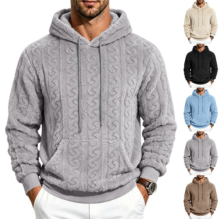 Herren Teddy-Fleecepullover mit Zopfmuster, Kapuze und Kängurutasche Echoarchiv